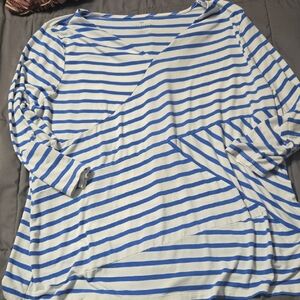 Talbots Blue and White Striped Long Sleeve Top